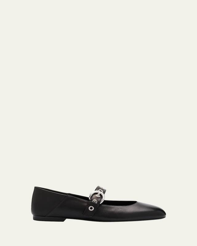 Supermoto Leather Mary Jane Ballerina Flats
